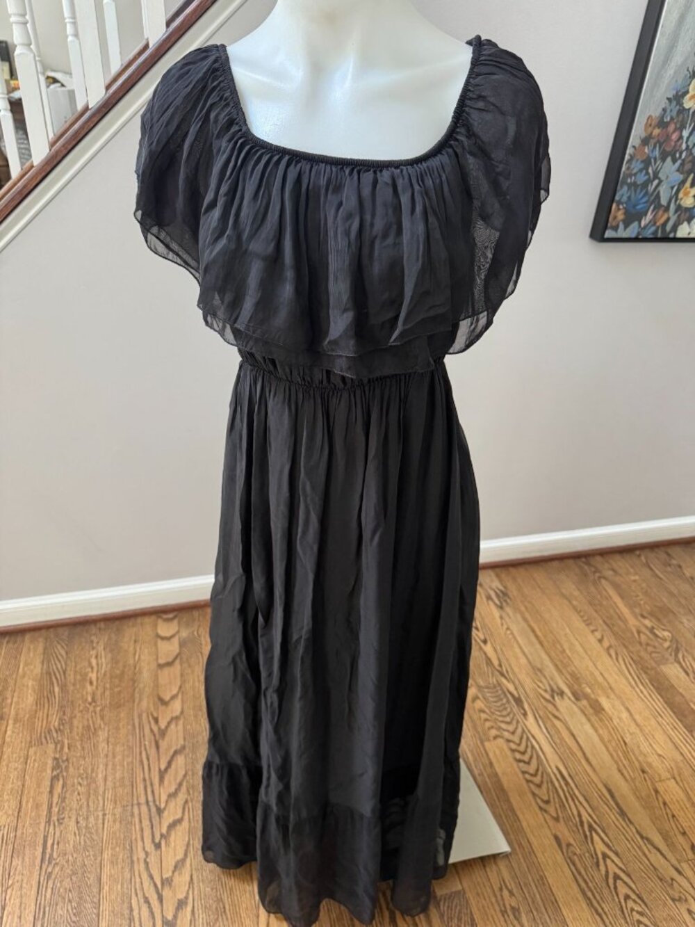 Scandal Italy Laurie Dress Silk Blend Off Shoulder Maxi Black Size Large